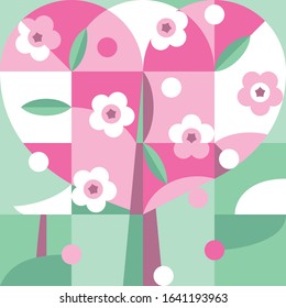 Bloom sakura tree. Cubism geometric and abstract style. Vector illustration
