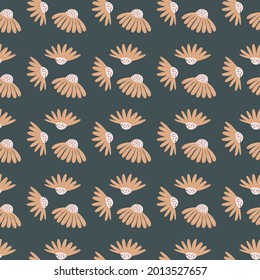 Blühende, nahtlose Flecken mit hellrosa blühenden Blütenblättern. Dunkel-marinebasierter Hintergrund. Entworfen für Stoffdesign, Stoffdruck, Umhüllung, Abdeckung. Vektorgrafik.