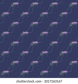 Bloom seamless pattern with decorative lilac poppy bud flowers ornament. Navy blue background. Abstract style. Stock illustration. Vector design for textile, fabric, giftwrap, wallpapers.