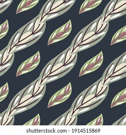 Flores sin fisuras con hojas en tonos pastel adornadas. Fondo azul marino oscuro. Diseño sencillo. Diseñado para el diseño de tejidos, impresión textil, envoltura, cubierta. Ilustración del vector