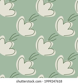 Bloom seamless pattern with white flowers elements shapes. Blue background. Abstract style. Vector illustration for seasonal textile prints, fabric, banners, backdrops and wallpapers.