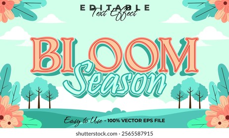 Bloom season editable text style effect, floral 3D text style theme.