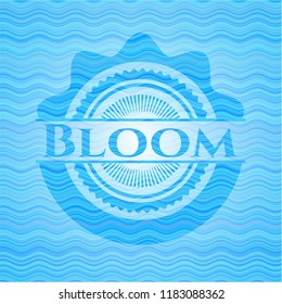 Bloom sky blue water style badge.