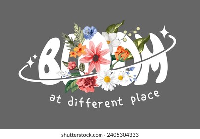 bloom slogan with colorful flower bouquet vector illustration