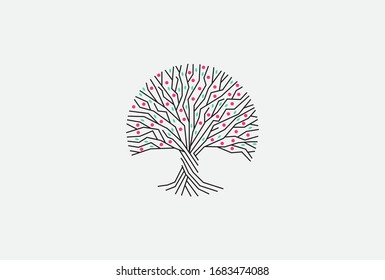 Bloom tree isolated vector logo. Blossom tree crown. Round spring symbol. Nature element. Eco products sign.