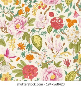 Bloom. Vintage floral seamless pattern. Spring flowers. Colorful 