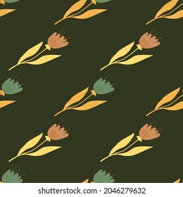 Bloom wildflower seamless pattern. Abstract floral ornament. Elegant botanical design. Nature wallpaper. For fabric, textile print, wrapping, cover. Vector illustration.