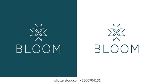 Bloom Yoga Mediation Logo Vector Flower Lotus. Minimal line drawing