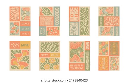 BloomBlocks, a set of abstract botanical wall art posters. Modern floral aesthetic vector illustrations in natural earthy colors.