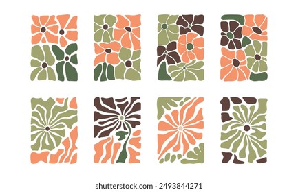 BloomBlocks, a set of abstract botanical wall art posters. Modern floral aesthetic vector illustrations in natural earthy colors.