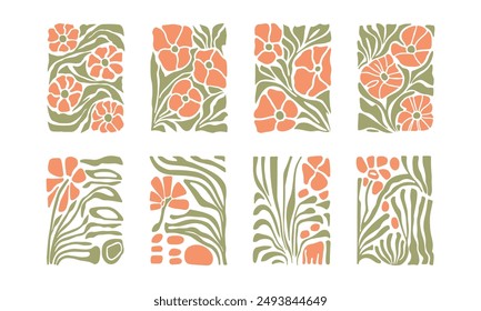 BloomBlocks, a set of abstract botanical wall art posters. Modern floral aesthetic vector illustrations in natural earthy colors.