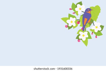Blooming apple tree and birds