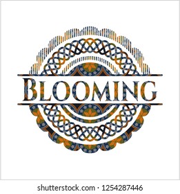 Blooming arabic badge background. Arabesque decoration.