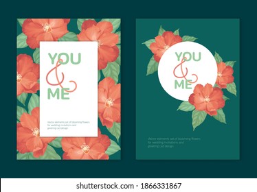 Blooming beautiful flowers background template. Vector set of blooming floral for wedding invitations, greeting card, voucher, brochures and banners design.