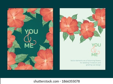 Hermosa plantilla de fondo de flores florecientes. Conjunto vectorial de floral floreciente para invitaciones de boda, tarjeta de saludo, vale, folletos y banners de diseño.