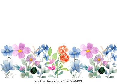 Blooming botanical flowers background. colorful wild flower on white background. 