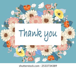 Blooming botanical flowers border frame yellow,pink,purple wild flower on green  background colorful garden vector illustration.Design for wreath,wedding invitations,greeting card.other desig