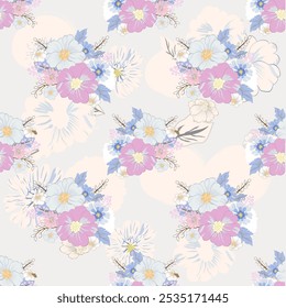 Blooming botanical flowers border frame yellow,pink,purple and blue wild flower on white background colorful garden vector illustration.Design for wreath,wedding invitations,greeting card.