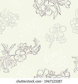 Blooming Bouquets of Spring Trees.  Vector Seamless pattern for print, textile, wallpaper design. Simple colors. Vintage mood.