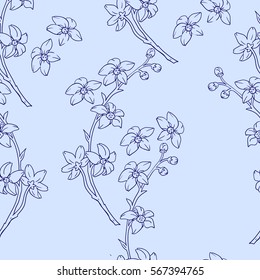Blooming branch of cherry. Vector seamless pattern.