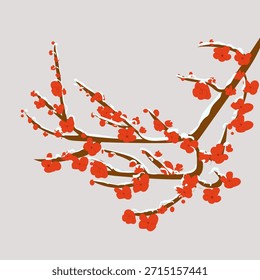 Rama floreciente de ciruela de árbol, Vector plano aislado ilustración, elemento, coreano, escena china