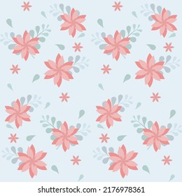 The blooming bright red tone flowers on background with bouquet of gray leaves, it is a seamless pattern that looks beautiful and attractive.