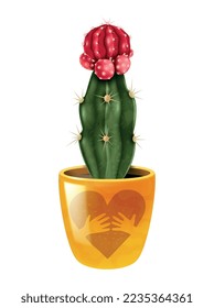 Blooming cacti realistic composition with cactus flower popular houseplant in colorful decorative pot vector illustration