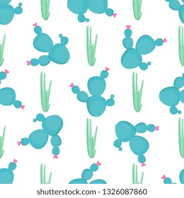 Blooming cactus. Cacti seamless pattern. Desert plant