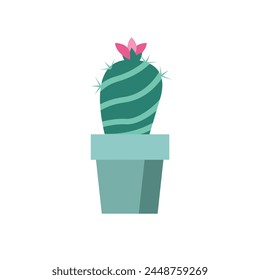 Blooming cactus. Cactus with flower. Cactus in pot. Vector flat cartoon icon vector illustration