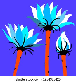 blooming cactus flower vector, bud and exotic color branch, botanical floral illustration