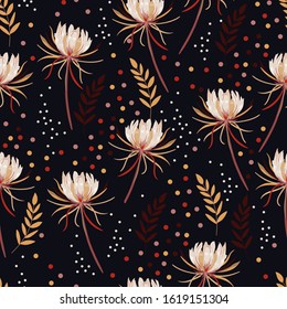 Blooming of cactus flowers botanical with colorflu polka dots and leaves seamless pattern in vector EPS 10 ,Design for fashion,fabric,cover ,wallpaper,wrapping and all prints on black