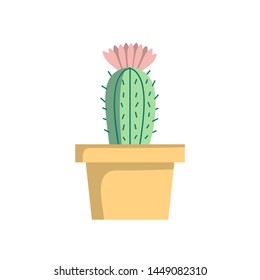 Blooming Cactus Illustration. Flat Potted Flowering Cactus Vector
