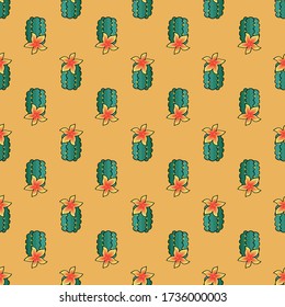 Blooming cactus on a sand background.  Pattern for textile, fabric, wallpaper, poster, holiday.