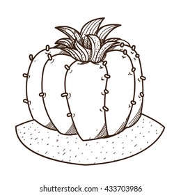 Blooming cactus outline drawing for coloring, plants logo.
