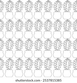 Blooming cactus in a pot in doodle style. Simple seamless pattern. Vector illustration.