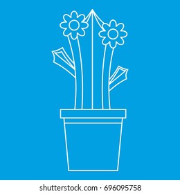 Blooming cactus in pot icon blue outline style isolated vector illustration. Thin line sign