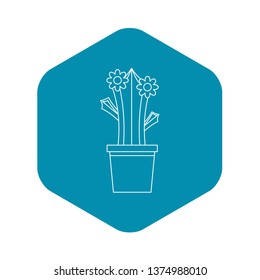 Blooming cactus in pot icon. Outline illustration of blooming cactus in pot vector icon for web