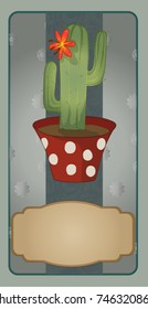 Blooming cactus in a pot and snow outside the window