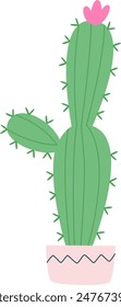 Blooming Cactus In Pot Vector Illustration