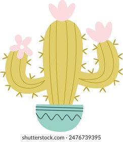 Blooming Cactus In Pot Vector Illustration