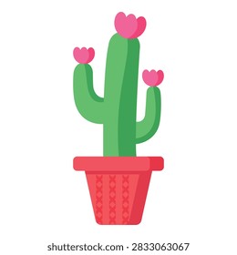 Blooming cactus in red pot icon representing desert plant, houseplant, and succulent gardening