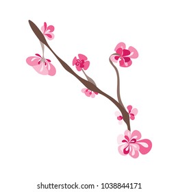 Blooming Cherry Blossom Branches  spring garden different shapes with buds pink flowers branches of cherry, peach, pear, sakura, apple trees and butterflies, isolated botanical vector illustration.