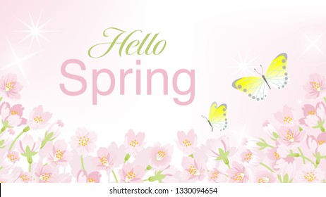 Blooming Cherry blossoms background with Two Butterflies, including words “Spring Fair"