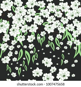 Blooming cherry flowers. Floral Vector seamless pattern. Spring endless background with big and small elements. Natural theme.