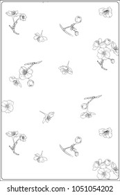 Blooming cherry japanese sakura pattern. Stock vectorÂ illustration.  Outline hand drawing. Good for coloring A4 format page for theÂ adult coloring book. 