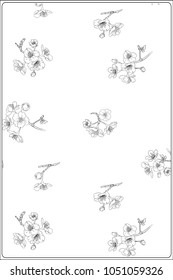 Blooming cherry japanese sakura pattern. Stock vector illustration.  Outline hand drawing. Good for coloring A4 format page for the adult coloring book. 