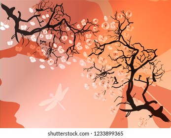Blooming cherry. In peach color