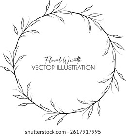 Blooming circle border  with foliage for logo design and wedding cards invitations