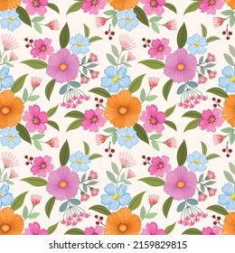 Blooming coloful flowers seamless pattern. Can be used for fabric textile wallpaper.