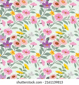 Blooming coloful flowers seamless pattern. Can be used for fabric textile wallpaper.